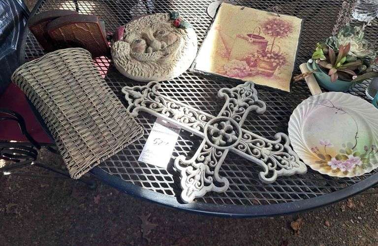 Cross, Wicker Wall Hanging Basket, Slate Picture, Small Plants, Santa image