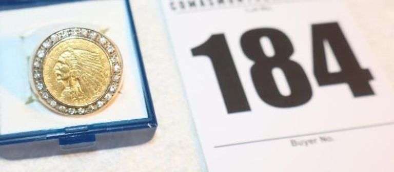 Diamond Surround Liberty Gold 1977 Indian Head Coin in Gold Setting - Size 8.5 image