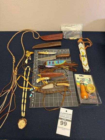 Assorted Native American Style Knives, Jewelry, and Sewing Awl image