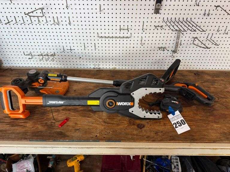 Worx 20V MAX Lithium Jawsaw and Wheeled String Trimmer image