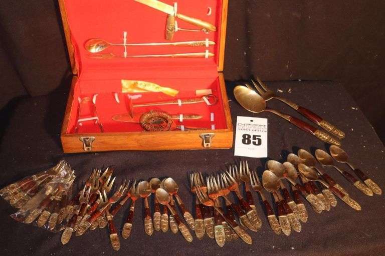 Vintage Bangkok Thailand Samara Johny's Gem Flat wear - Variety of pieces: Bronze or Brass With Rose Wood or Teak Handles - 56 Pieces image