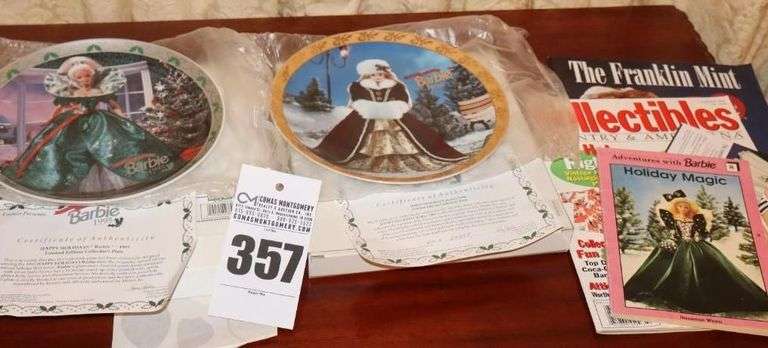 2 Franklin Mint Collector Plates of Barbie both numbered in original box with certificate - 1995 (191557) & 1965 (32033) a few magazine for collectables image