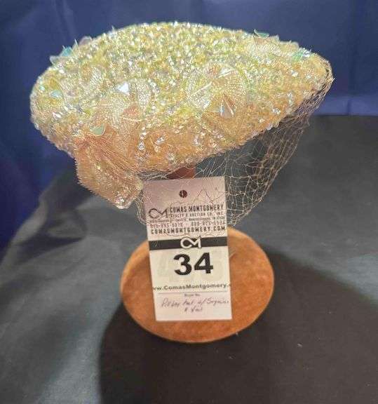 Hat - Beaded & Sequin Cream with a Veil image