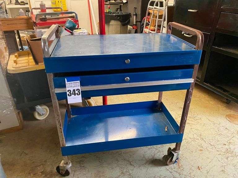 Blue Rolling Tool Cart with Drawer image