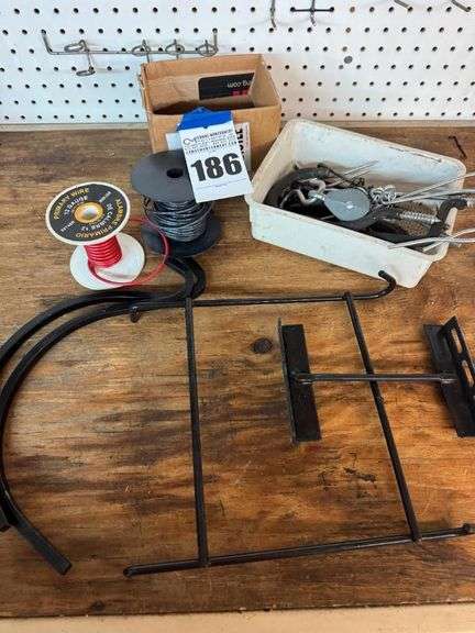 Hardware Lot with Pulley, Metal Brackets, and Wire image