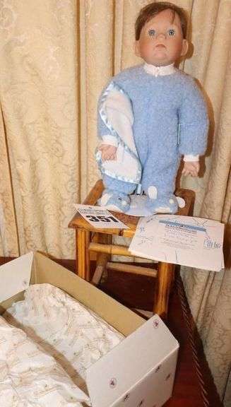 Ashton Drake Gallery Porcelain Doll  by Kathy Hippersteel on Stand and Small Stool in original Box "Mommy I'm Sorry" signed and numbered (4476FA) image