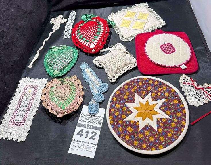 Large lot of Crocheted Trivets. Hears image