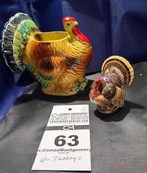 2 - Turkeys - 1 Vintage Rubens Turkey Planter, Smaller Turkey Figurine image