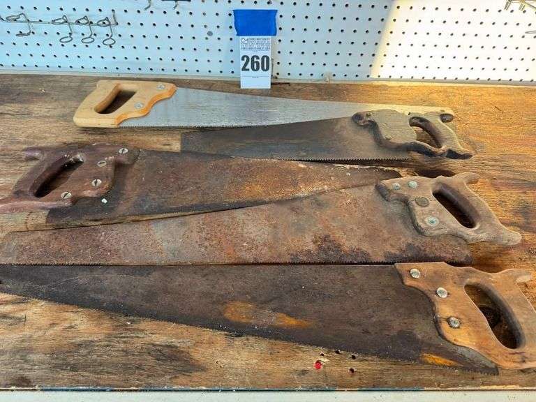 Lot of 5 Hand Saws with Wooden Handles image