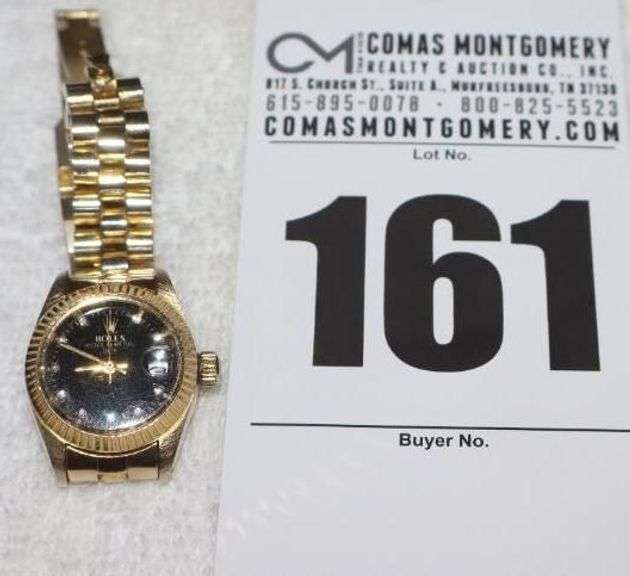 Rolex Replica Oyster Perpetual Lady -Date Watch with Gold Band and Black Diamond Dial image