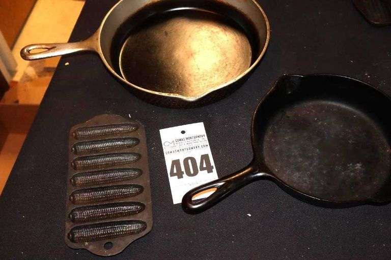 3 Pieces of Cast Iron: size  5,  Hammered,& Mini Cornbread sticks image