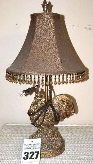 Gold Tone Rooster Lamp with Shade with beads 22"x11" image