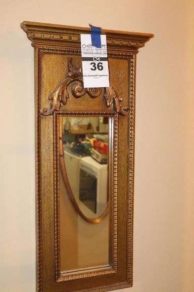 Baroque Styled Ornate Italian Styled Wall Mirror with Gold Tone  25"x12" image