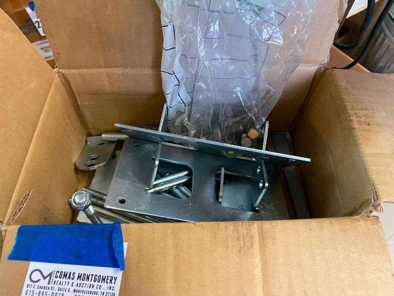 Box Lot of Metal Brackets, Bolts, and Hardware image