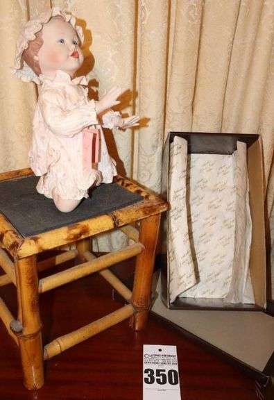 Knowles - Yoland Bello Porcelain Collectable Doll "Emily" signed and numbered(4642F) in original box on small stool image