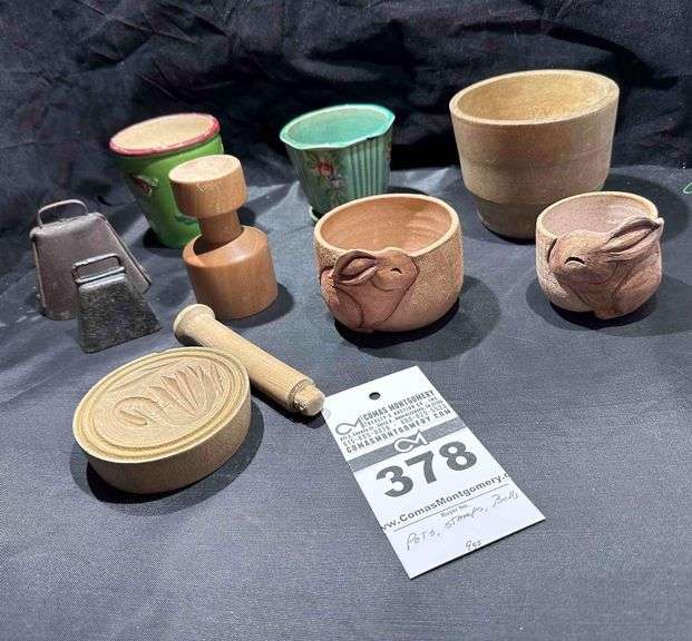 Butter Presses, Flower Pots, 2 Metal Bells image