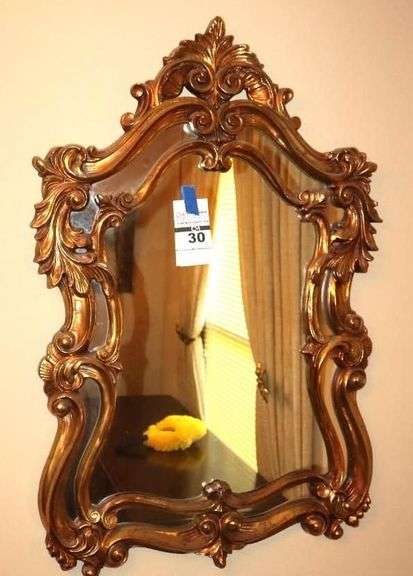 Gold Tone Decorative Ornate Style Wall Mirror with guilted style       39.5"x26"                                        **Matching Lot #31 & #32 image