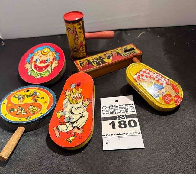 6 Vintage Tin Litho Noise Makers (1920 -1930) image