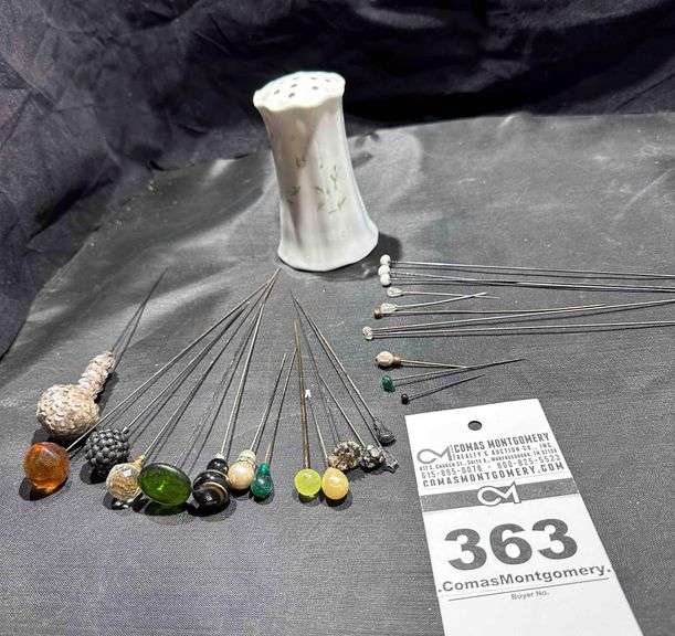 Antique Porcelain Hatpin Holder with Hat Pins image