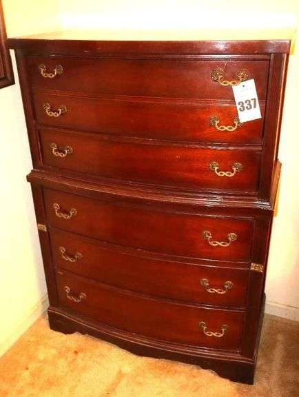 Antique Federal Chest of Drawers Dark Wood Tall Dresser with 6 Drawers 53"x37.5"x18.5" image