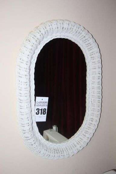 Vintage White Wicker Oval Wall Mirror        28"x20"                            **Similar White Wicker Lots        #312-#323 image