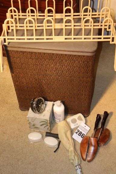 Flip Top Laundry Hamper, Shoe Rack, tissue holder, flashlight, Shoe Stretchers, Lotion, Umbrella, Clock, Soap etc. image