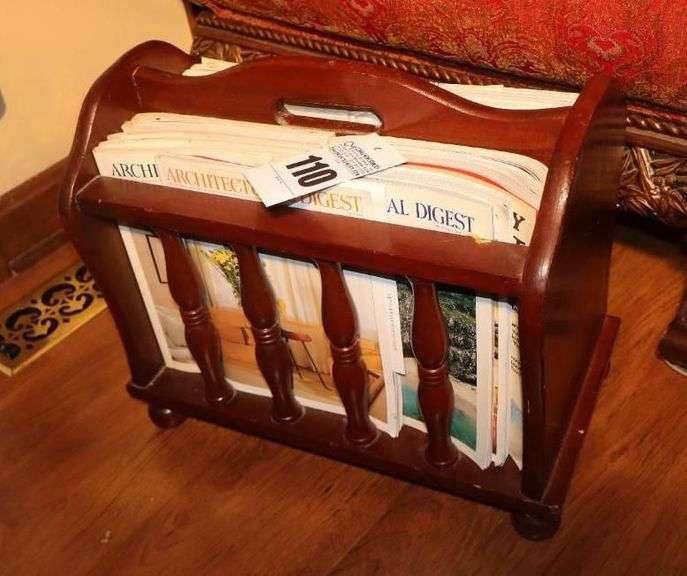 Wood Magazine Rack with Multiple Issues of Architectural Digest  16"x18"x11" image