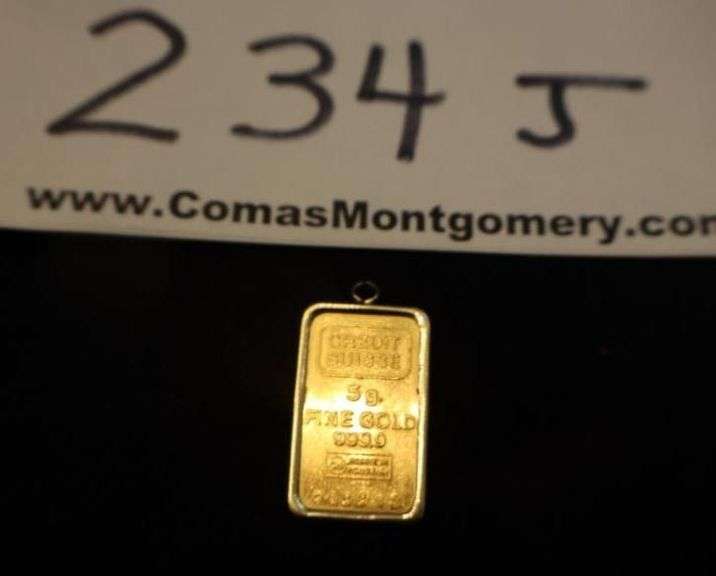 5 Gram Credit Suisse Gold Bar 24KT Pendant image