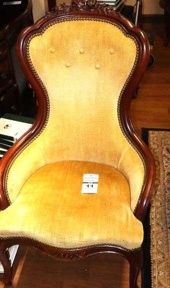 Vintage Victorian Parlor Chair with Carved Wood Frame 39.5"x25.5"x18" image