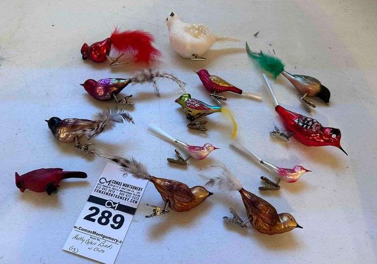 12- Vintage Glass Birds w/ Clips image