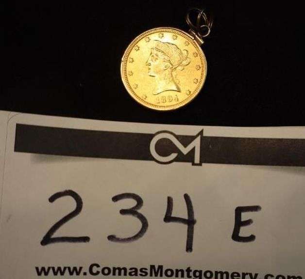 1894 Ten Dollar $10.00 Liberty Head Gold Coin Pendant image