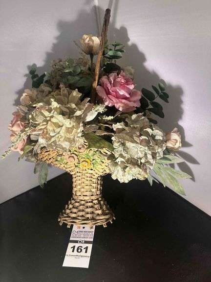 Antique Funeral / Flower Basket w/ Silk Flowers image