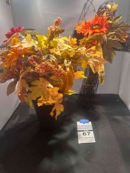2 - Fall Décor: 1 Wall Cross, and 1 - Fall Planter image