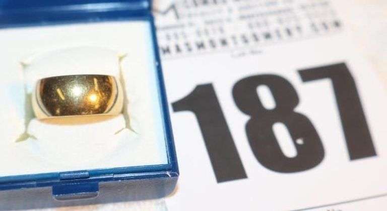 18 K Ladies Wide Gold Wedding Band - Size 7 image