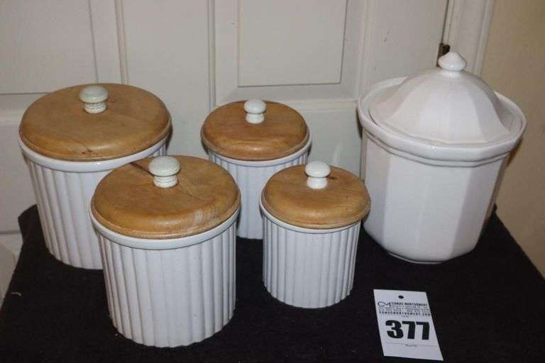 4 Piece Canister Set & White Ceramic Cookie Jar image