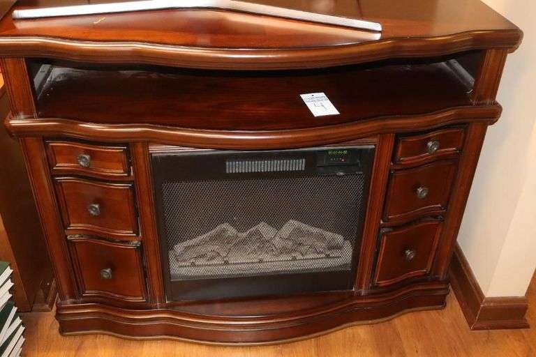 Electric Wood Fireplace Media Console with Heater - 6 drawers and shelf  36"x48"x16" image