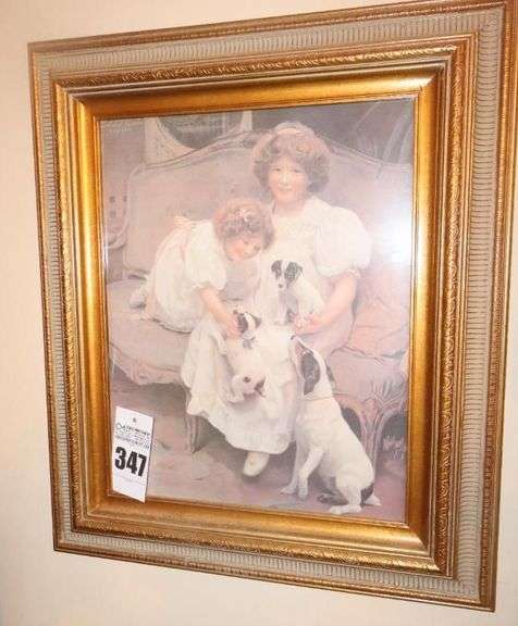 Framed Wall Art of Girls with Terriers Print by John Elsley 22"x27" image
