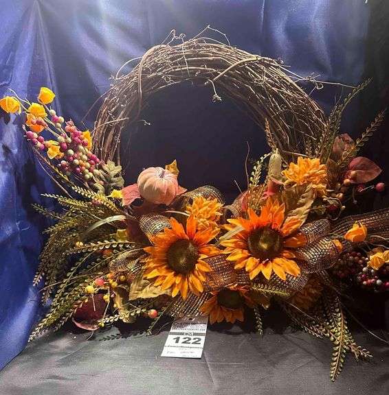 Grape Vine Wreath with Pumpkin & Orange Flowers image