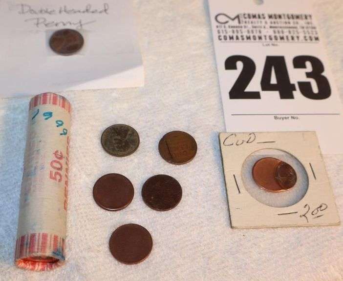 Roll of Uncirculated 1999 Pennies, Variety of misprint pennies & Double Head Penny image