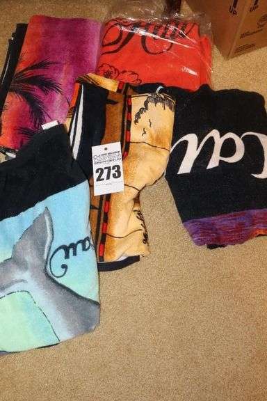 5 New Beach Towels (a couple still in package - mostly Hawaiian style) image