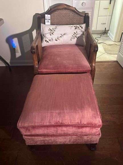 French Style Bergere Cane Lounge Chair w/ Foot Rest / Ottoman image