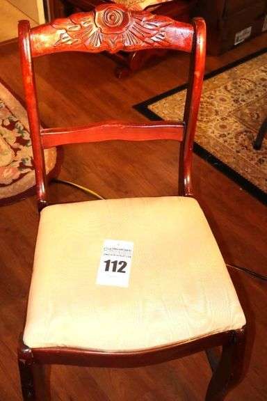 Vintage Wood "Rose" Carved Chair with Silk Pillow 33.5"x17"x15" image