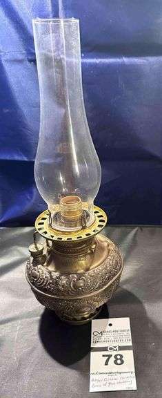 Antique Oil Lamp Converted Brass with glass chimney  (1895) image