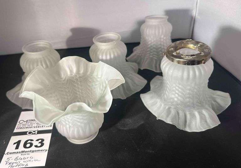 5 Milk Glass Ruffled Edge Textured Lamp Shades image