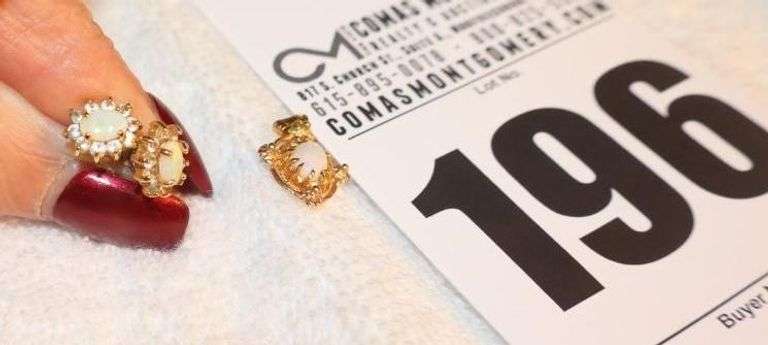 Set of 14K Opal earrings & Charm with Diamond Chips image