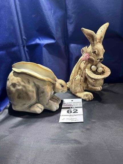 2 - Rabbits: 1 - Floppy Ear Rabbit,  1- Rabbit with a hat & easter eggs image