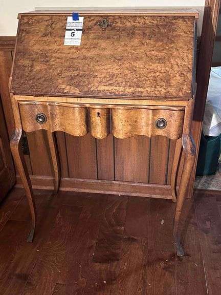 Antique Drop Front Secretary Desk with key - "Birdeye Maple" image