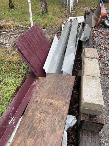 Salvage Lot - Wood Planks, Metal Gutters, PVC, Rebar etc.