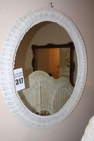 Vintage White Wicker   Round Wall Mirror      32"x32"                           **Similar White Wicker Lots        #312-#323 image
