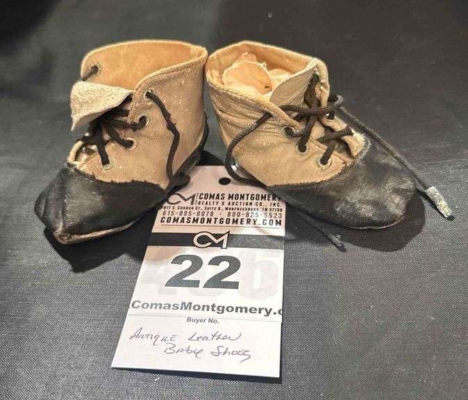 Antique Victorian Black & White High-Top Lace Up Baby Shoes image